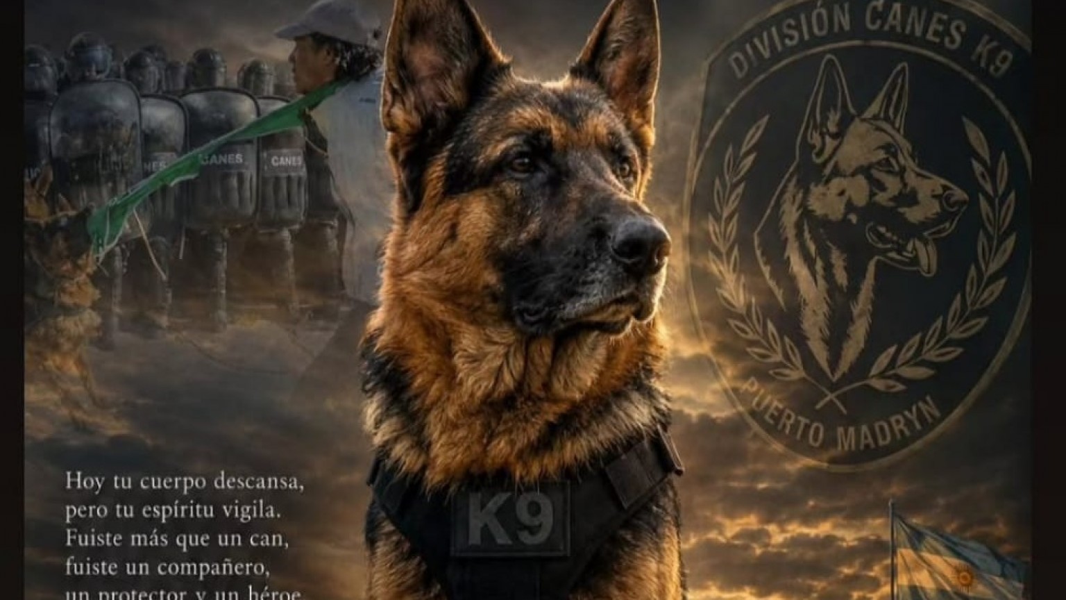 Adiós a un héroe local: conmoción en Puerto Madryn por la partida de Athos, el perro insignia de la División Canes