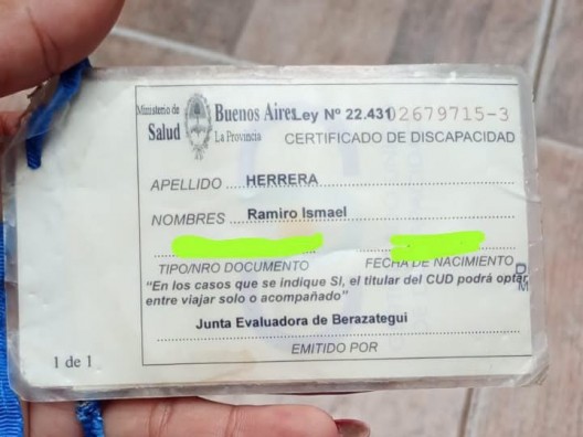 Buscan al dueño de un Certificado Único de Discapacidad encontrado por una familia