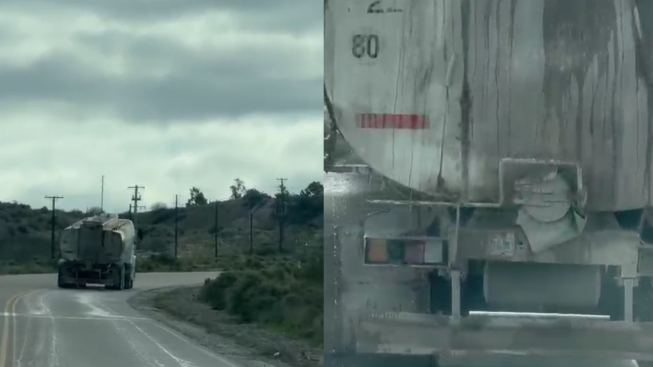Puerto Madryn: Filmaron a un camión derramando agua de pescado mientras circulaba en plena ruta